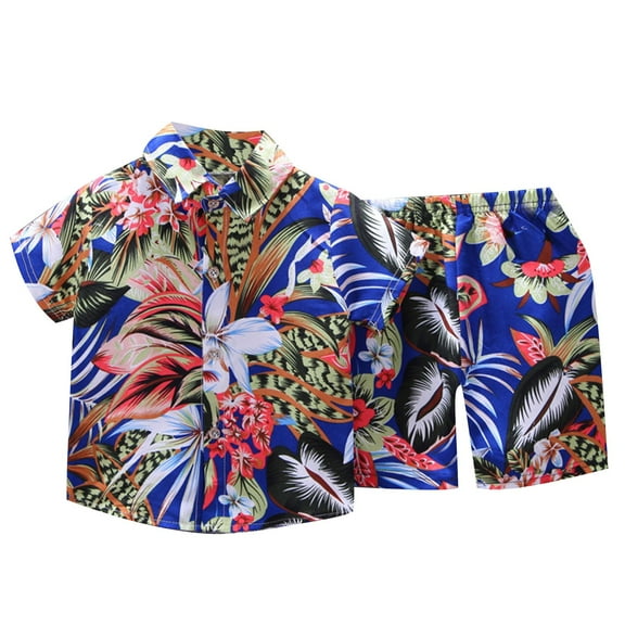 XUNKUSGA Boys Hawaiian Shirt and Short Set Beach Shirts for Kids Printed Casual Outfit 2 Piece 1-5 Years