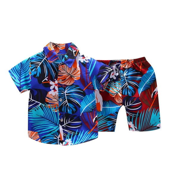 XUNKUSGA Boys Hawaiian Shirt and Short Set Beach Shirts for Kids Printed Casual Outfit 2 Piece 1-5 Years