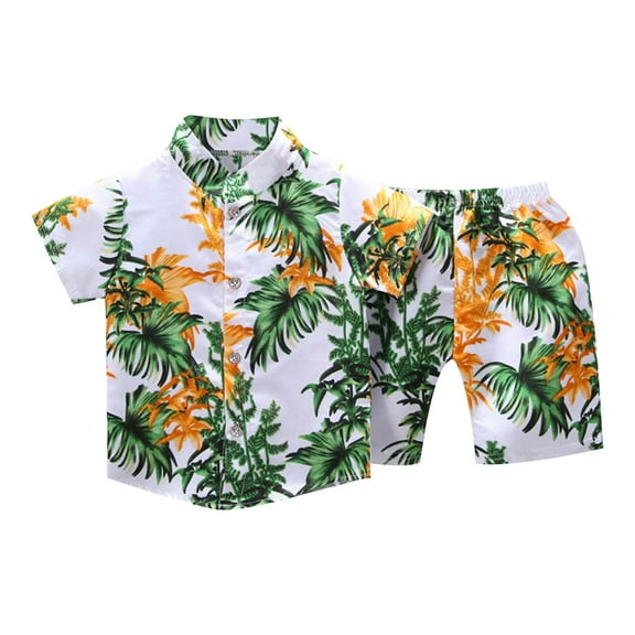 XUNKUSGA Boys Hawaiian Shirt and Short Set Beach Shirts for Kids Printed Casual Outfit 2 Piece 1-5 Years