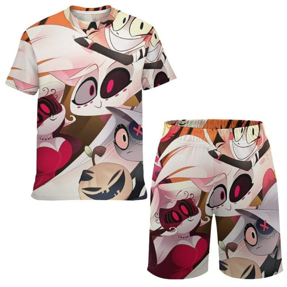 Boys Hazbin Hotel Short Sleeve Mesh T-Shirt And Shorts Outfit Set Summer Clothes Set for Kids