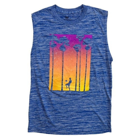 Boys Heather Blue Beach Sunset Soccer Athletic Tank Top Sleeveless Shirt Large