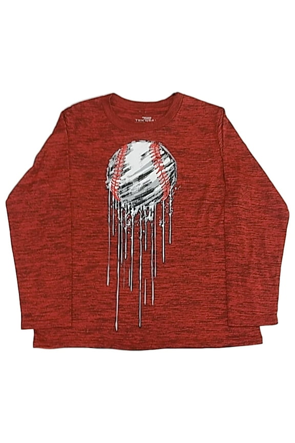 Boys Heather Red  Athletic Baseball Sports Long Sleeve T-Shirt Tee Shirt L
