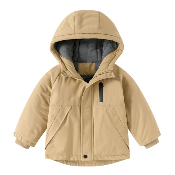 Boys' Heavyweight Hooded Puffer Jacket Thicken Warm Zip Up Cotton Winter Coat with Pockets 2-12 Years (7 Years, Khaki)