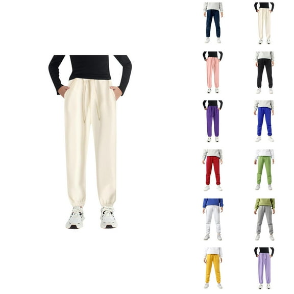 Boys High Waisted Pull on Baggy Lined Sweatpants Fall Winter Athletic Jogger Lounge Trousers Cinch Bottom