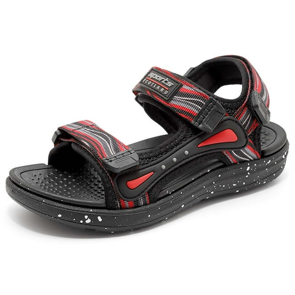 Boys Hiking Sandal Open Toe Summer Athletic Sport Sandals Adjustable Hook & Loop Straps Lightweight Breathable Non-slip Sandals Outdoor Walking Footwear for Kids Youth Red 28