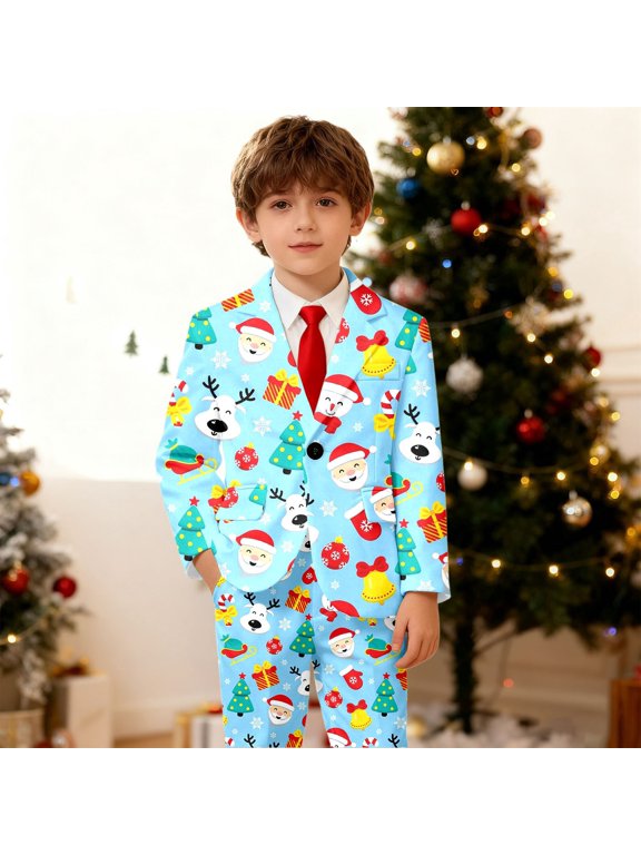 Boys Holiday Character Print Suit Blazer Single Breasted Long Sleeve Party Coat 3-4 Years Spring Fall Winter Jacket