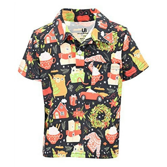 Boys Holiday Hot Cocoa Christmas Collared Polo Shirt Clothes (7Y, Black)