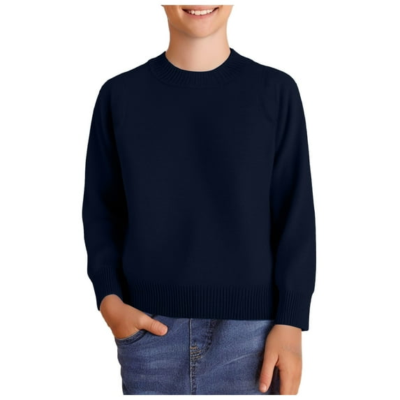 Boys Holiday Outfits Boys Christmas Sweaters Boys' Long Sleeve Crewneck Sweater Thermal Cotton Shirt School Uniform Sweater Navy 7 Years