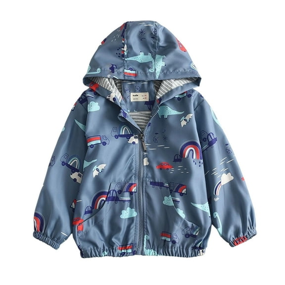 Boys Hooded Jackets Front Zip Long Sleeve Cute Print Cardiagan Lightweight Casual Loose Outwear With Pockets (10 Years, Gray)