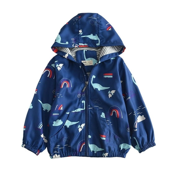 Boys Hooded Jackets Front Zip Long Sleeve Cute Print Cardiagan Lightweight Casual Loose Outwear With Pockets (11 Years, Blue)