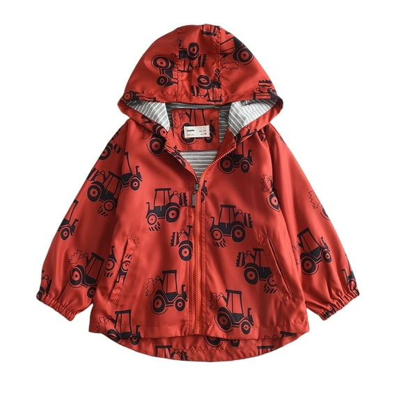 Boys Hooded Jackets Front Zip Long Sleeve Cute Print Cardiagan Lightweight Casual Loose Outwear With Pockets (11 Years, Red)