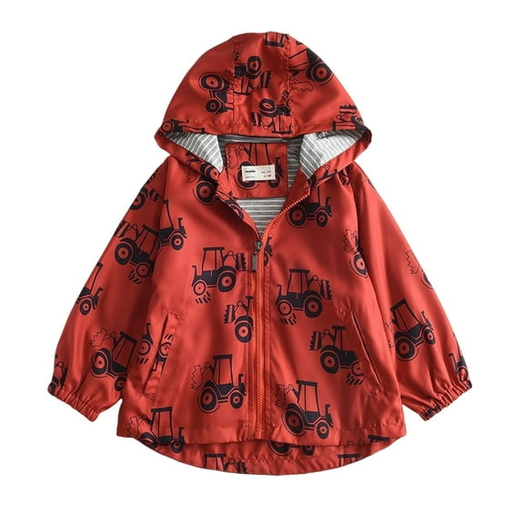 Boys Hooded Jackets Front Zip Long Sleeve Cute Print Cardiagan Lightweight Casual Loose Outwear With Pockets (4 Years, Red)