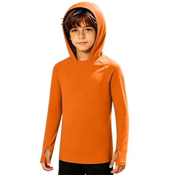 Boys Hooded Rash Guard Fishing Shirt, UPF 50+ Summer Long Sleeve Quick Dry Sun Hoodie, Youth UV Protection Beach Swim Shirts