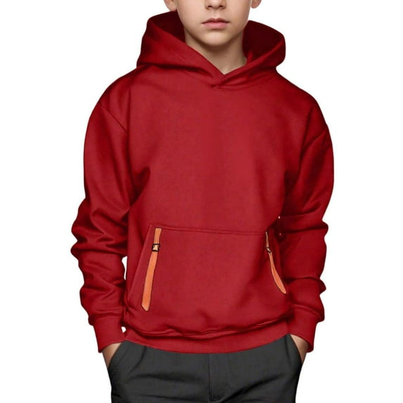 Boys Hooded Sweatshirt with Front Pocket Casual Pullover Kids Athletic Jacket Clothes