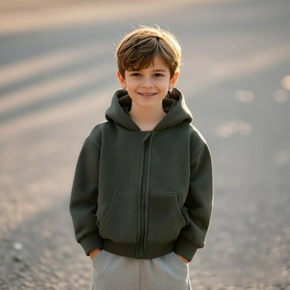 Boys Hoodie Black Full Zipper Hooded Long Sleeve Pullover Tops Fall Winter Clothes Little Girl Clothes12-24 Months Boys Girls Fashion