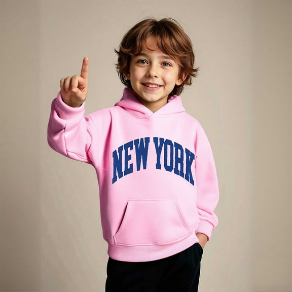 Boys Hoodie City Name Letter Print Pink Hoodies Lightweight Long Sleeve Hoodies Fall Clothes Little Girl Clothes 5-6 Years