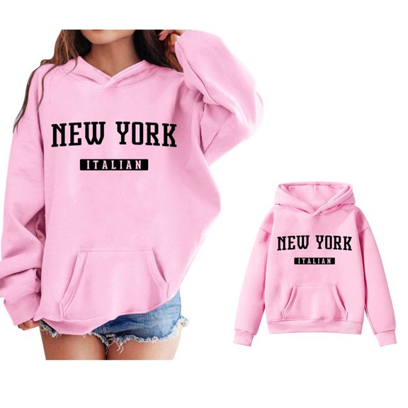 Boys Hoodies City Name Letter Print Pink Hoodie Casual Long Sleeve Classic Hoodie Fall Clothes Little Girl Clothes 5-6 Years