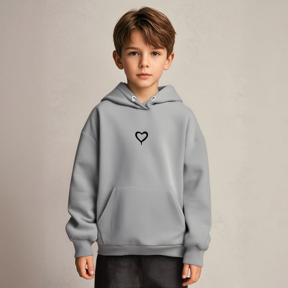 Boys Hoodie Heart Print Hooded Long Sleeve Hooded Sweatshirt Top Winter Clothes Child Girls Clothes6-7 Years Boys Girls Fashion