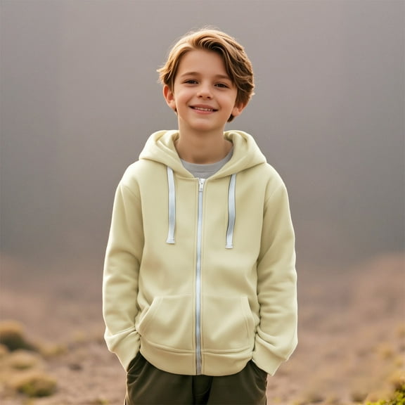 Boys Hoodie Kids Beige Full Zipper Hoodie Casual Long Sleeve Hoodies Winter Clothes Girls Tops Size 7-8 Years Boys Girls Fashion