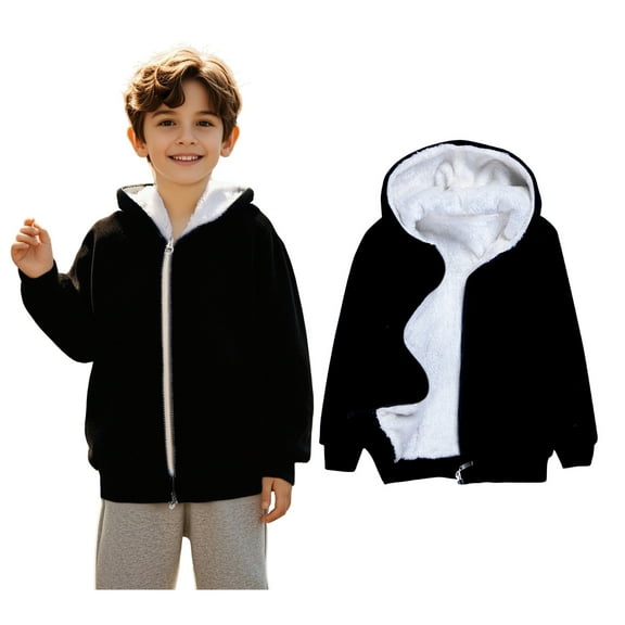 Boys Hoodie Kids Black Full Zipper Hoodies Long Sleeve Soft Sweatshirts Top Warm Fall Winter Clothes 2-3 Years Old Girl Clothes Boys Girls Fashion