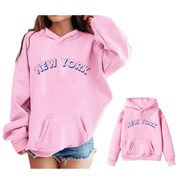 Hoddies City Name Letter Print Pink Hoodies Casual Long Sleeve Classic Hoodie Fall Winter Clothes Girls Tops Size 3T