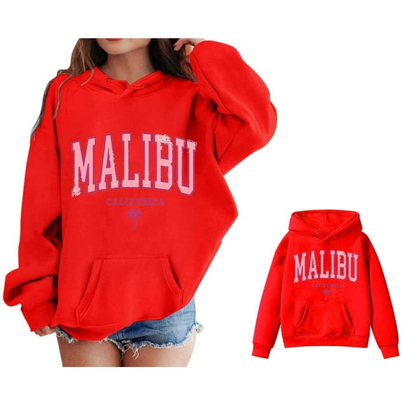 Hoodies Kids City Name Letter Print Red Hooded Long Sleeve Hooded Sweatshirt Top Fall Clothes Toddler Boy Clothes 5-6 Years