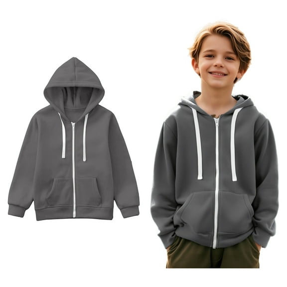 Boys Hoodie Kids Dark Gray Full Zipper Hoodie Casual Long Sleeve Sweatshirts Jackets Fall Clothes Girl Clothes 5-6 Years Boys Girls Fashion