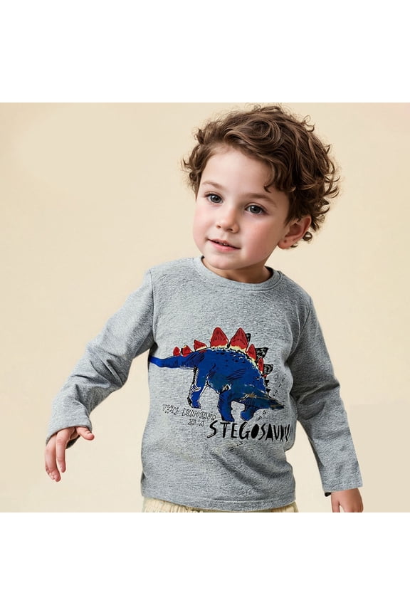 Boys Hoodie Kids Dinosaur Print Long Sleeve Crewneck Pullover Top Comfy Neat Washable All-Season Boys Sweatshirts