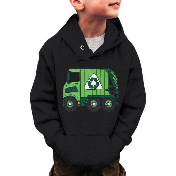 Boys Hoodie Kids Garbage Truck Print Hooded Long Sleeve Pullover Top Flexible Neat Tear Resistant Multi-Occasion Boys Sweatshirts