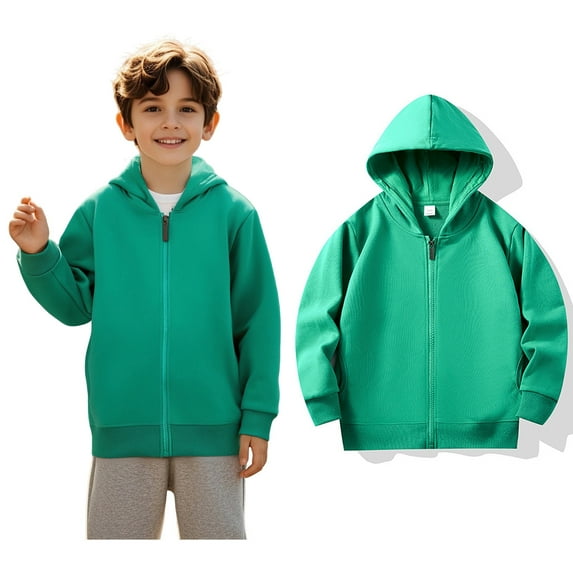 Boys Hoodie Kids Green Full Zipper Hoodies Long Sleeve Pullover Hoodie Sweatshirt Fall Clothes Girls Clothes3-4 Years Boys Girls Fashion