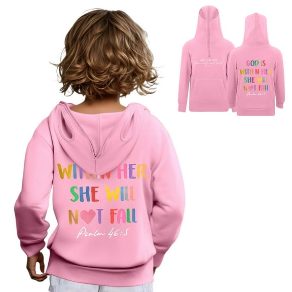Hoddies Kids Mask Letter Print Pink Half Zipper Hoodie Long Sleeve Hooded Sweatshirt Top Warm Fall Winter Clothes Girl Clothes 5-6 Years