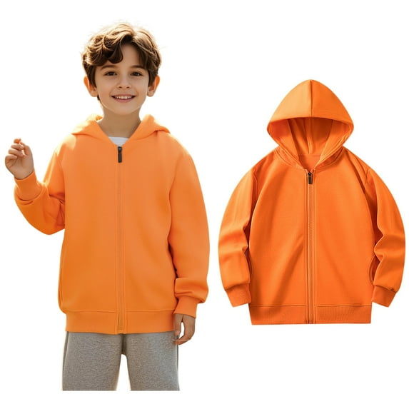 Boys Hoodie Kids Orange Full Zipper Hoodies Long Sleeve Casual Basic Pullover Sweatshirt Hoodie Warm Fall Winter Clothes Little Girl Clothes4-5 Years Boys Girls Fashion