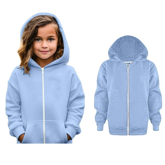 Boys Hoodie Kids Sky Blue Full Zipper Hoodies Casual Long Sleeve Sweatshirts Jackets Fall Clothes Clothes for Girls 3-4 Years Boys Girls Fashion