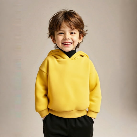 Boys Hoodie Kids Thickened Yellow Hoodie Long Sleeve Soft Sweatshirts Top Fall Clothes Size 12-18M Boys Clothes