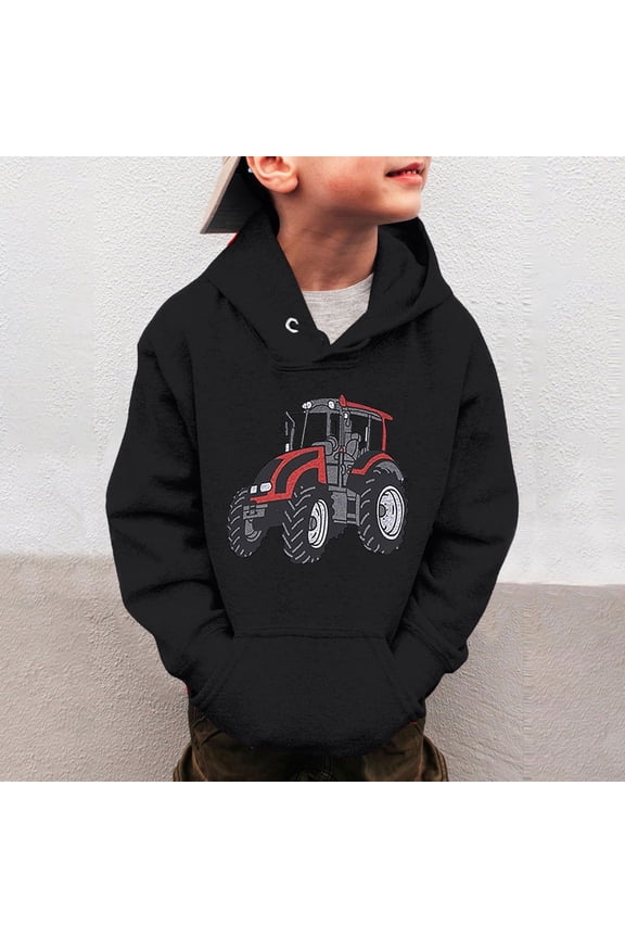 Boys Hoodie Kids Truck Print Hooded Long Sleeve Pullover Top Stretchy Neat Shape Retentive Daily Casual Boys Sweatshirts