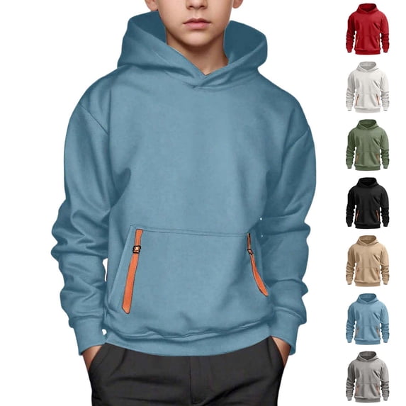 Boys Hoodie Long Sleeve Pullover Hoodie Casual Loose Tops Blue Hoodies Size 4-15 Years