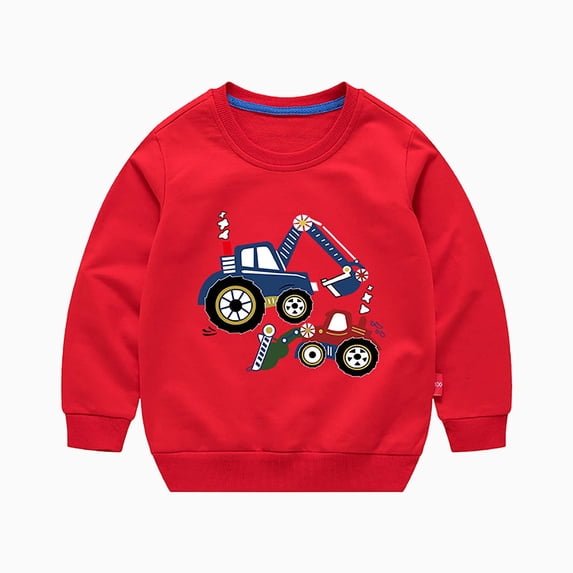 Boys Hoodie Long Sleeve Round Neck Print Sweatshirt Toddlers Spring Casual Cotton Kids Top Fashionable Daily Wear Soft Comfortable
