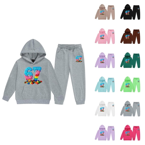 Boys Hoodie Set 67 Funny Number Pullover Funny 67 Meme Design Long-Sleeve Sweatshirt Comfort Hoodie