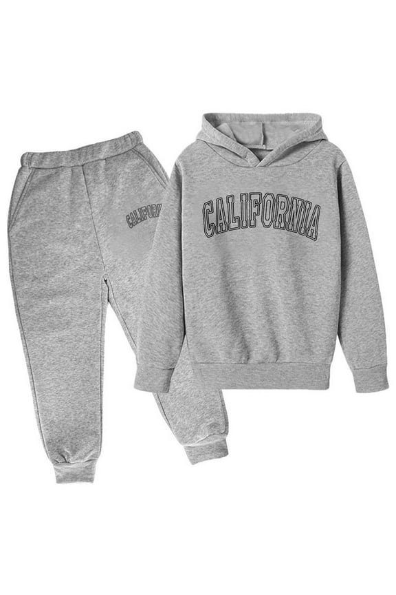 Boys Hoodie Sets Size 6-7 Active California Letter Graphic Hoodie Sweatshirt and Sweatpants Boys Activewear Set Regular Fit Kids Clothes,Grey,5-6 Years