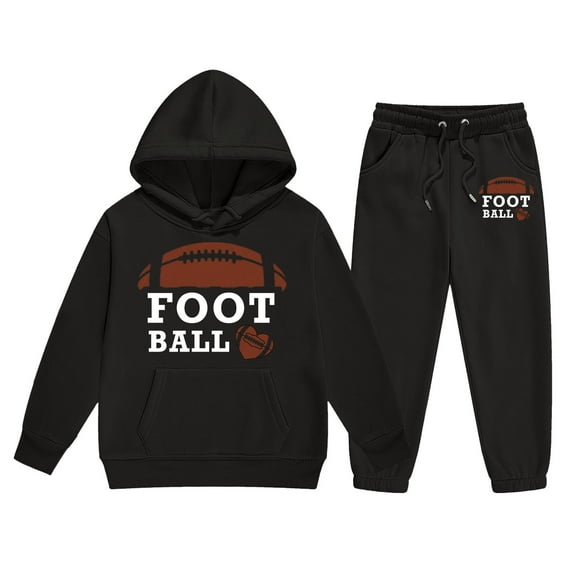 Boys Hoodie Sets Size 6 Long Sleeve Print Rugby Football Hoodie Sweatshirt + Pants Sets Regular Fit Boys Fall Winter Outfits Set,Black,7-8 Years
