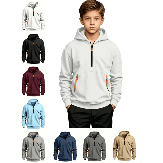 Boys' Hoodie Sweatshirt Quarter Zip Up Lightweight Sweat Shirt with Kangaroo Pockets Warm Hoodie For Boys