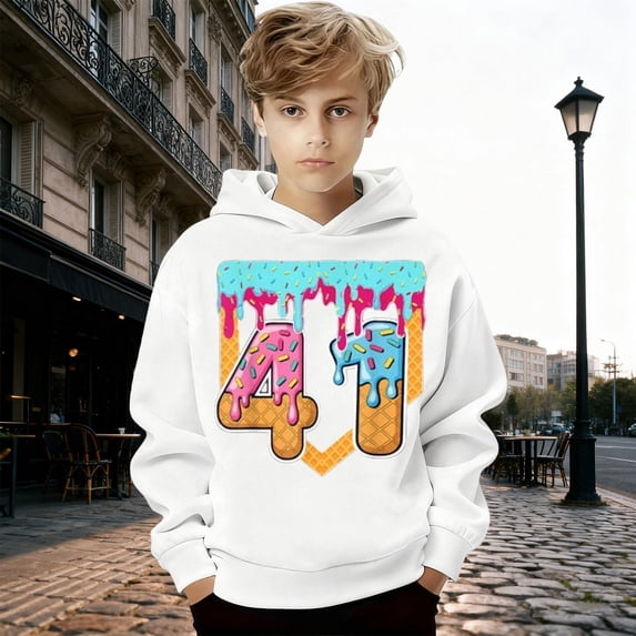 Boys Hoodies 100 Days Print Loose Fall Winter Pullover Hoodie Top School Hoodies for Boys Size 10-15Y
