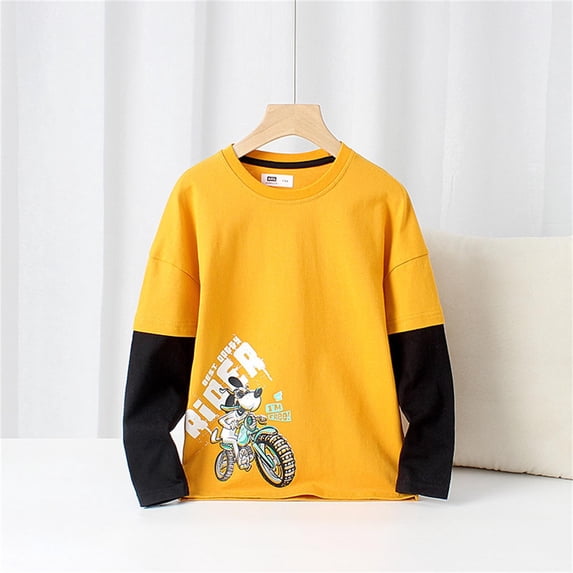Boys Hoodies Big Cartoon Two Piece Colorblock Pullover Top Crew Neck Fall Hoodies for Boys Size 5-6Y