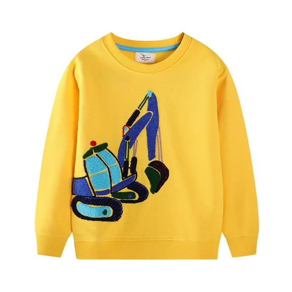 Boys Hoodies Boys Digger Sweatshirts Long Sleeve Crewneck Pullover Cartoon Print Shirts Toddler Sweatshirt Yellow 2 Years-3 Years