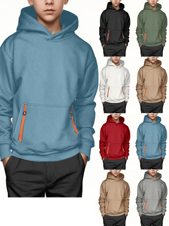 Boys Hoodies Casual Long Sleeve Lightweight Hooded Pullover Sweatshirts with Pockets, Size 4-15 Years