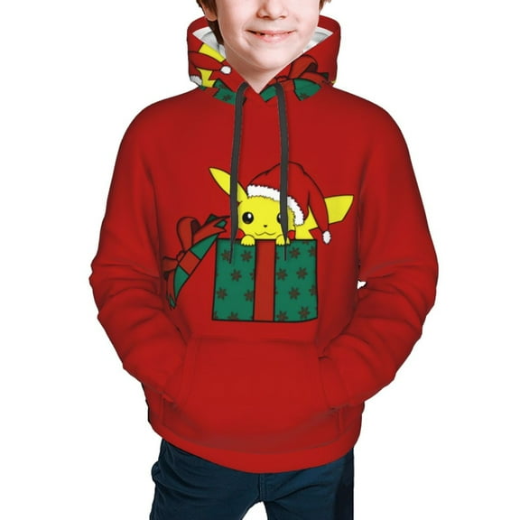 Boys Hoodies,Christmas Pokémon-Christmas Santa Hat Hoodies for Kids Boys Pullovers with Pockets 10-12 Years,M