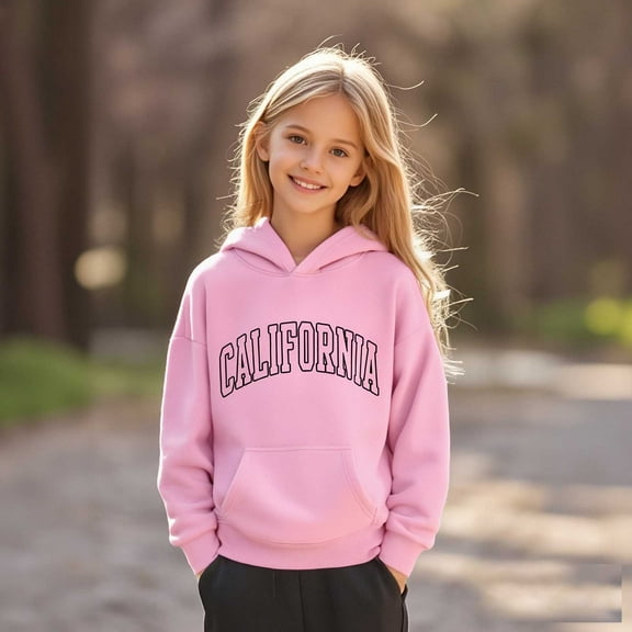 Boys Hoodies City Name Letter Print Pink Hooded Long Sleeve Casual Basic Pullover Sweatshirt Hoodie Fall Clothes Girls Clothes Size 2T