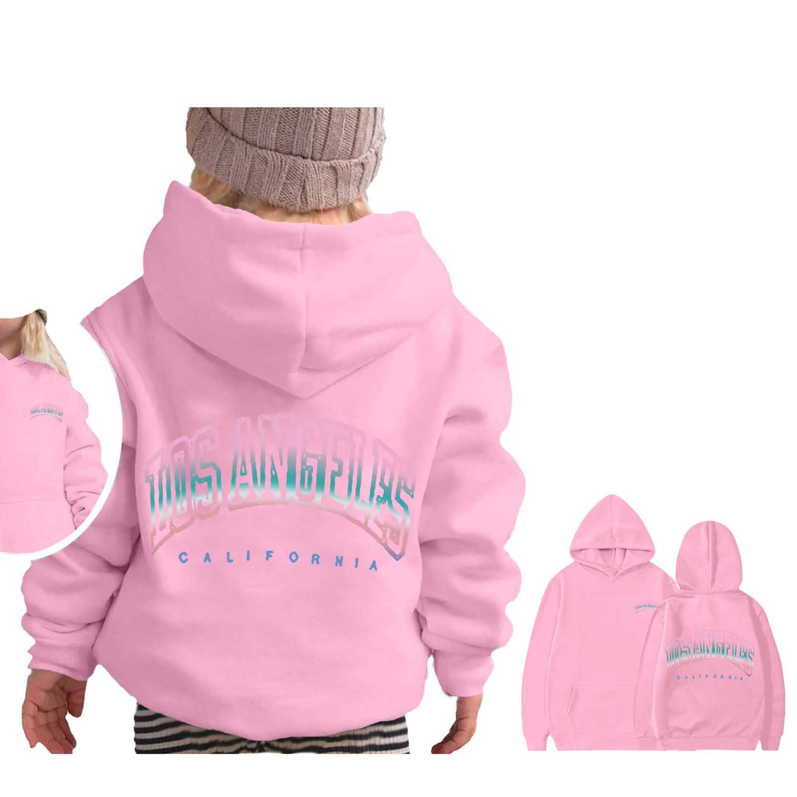Boys Hoodies City Name Letter Print Pink Hoodie Casual Long Sleeve ...