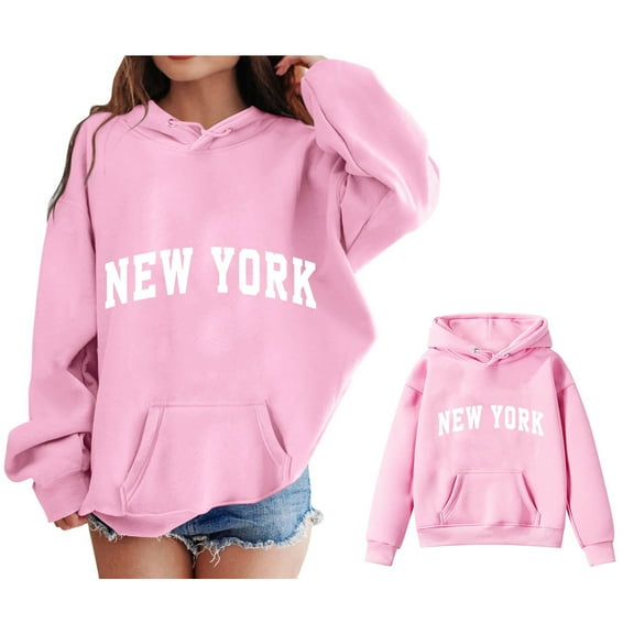 Hoddies City Name Letter Print Pink Hoodies Casual Long Sleeve Sweatshirts Fall Clothes Girls Clothes 5-6 Years