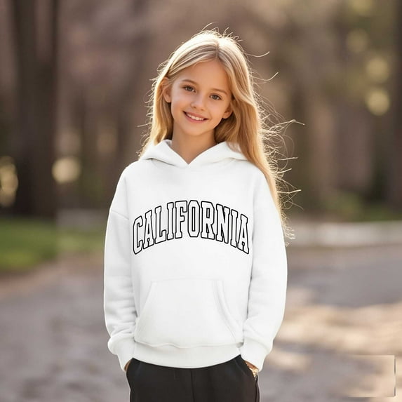 Boys Hoodies City Name Letter Print White Hoodies Long Sleeve Lightweight Pullover Tops Loose Sweatshirt Winter Clothes Little Girl Clothes 5-6 Years